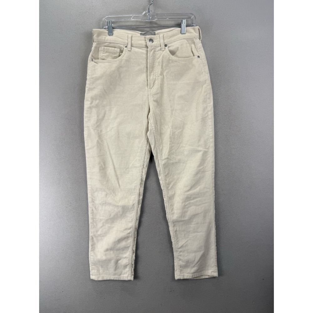 Everlane High Rise Cream Corduroy Straight Leg Crop Pants Women's Off White